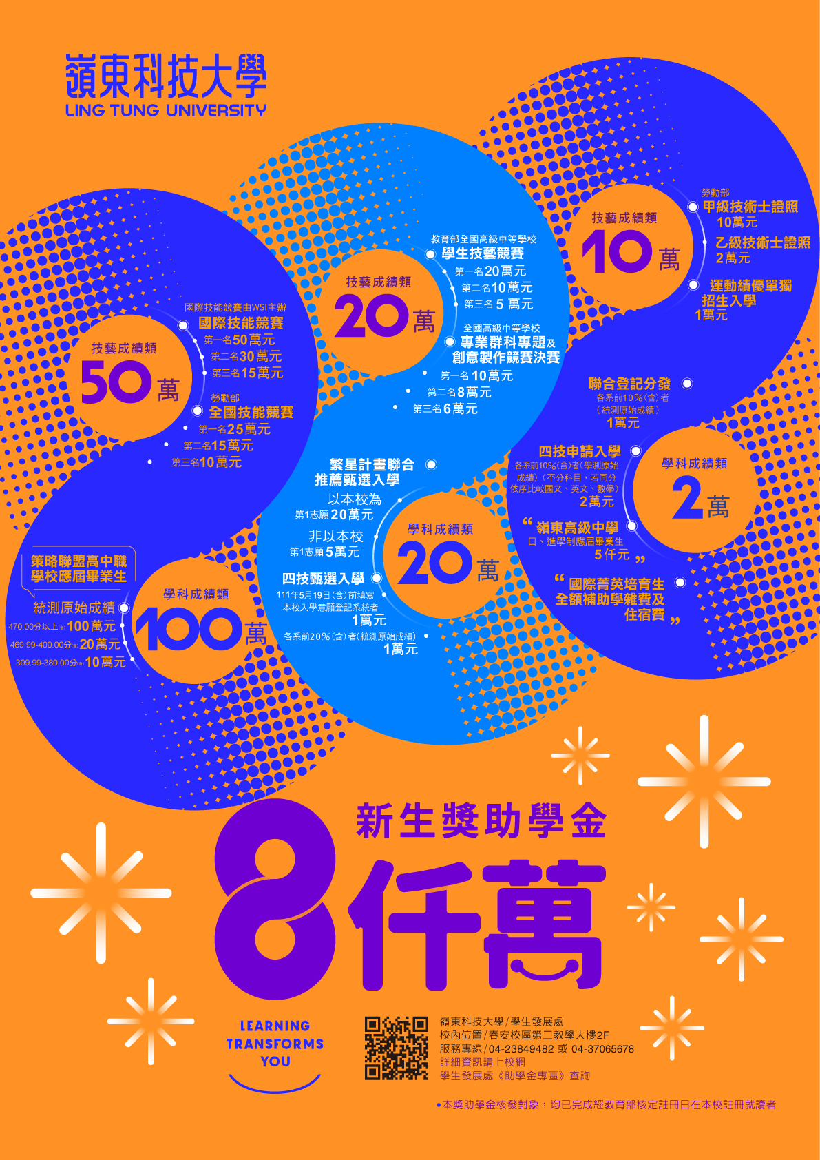 嶺東科技大學111學年度新生入學助學金海報