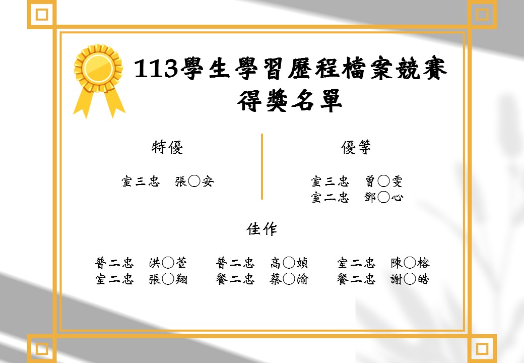 113學年第二學期學生學習歷程檔案競賽結果