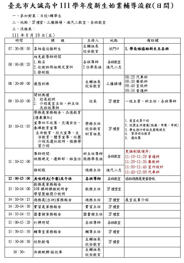 111學年度新生始業式