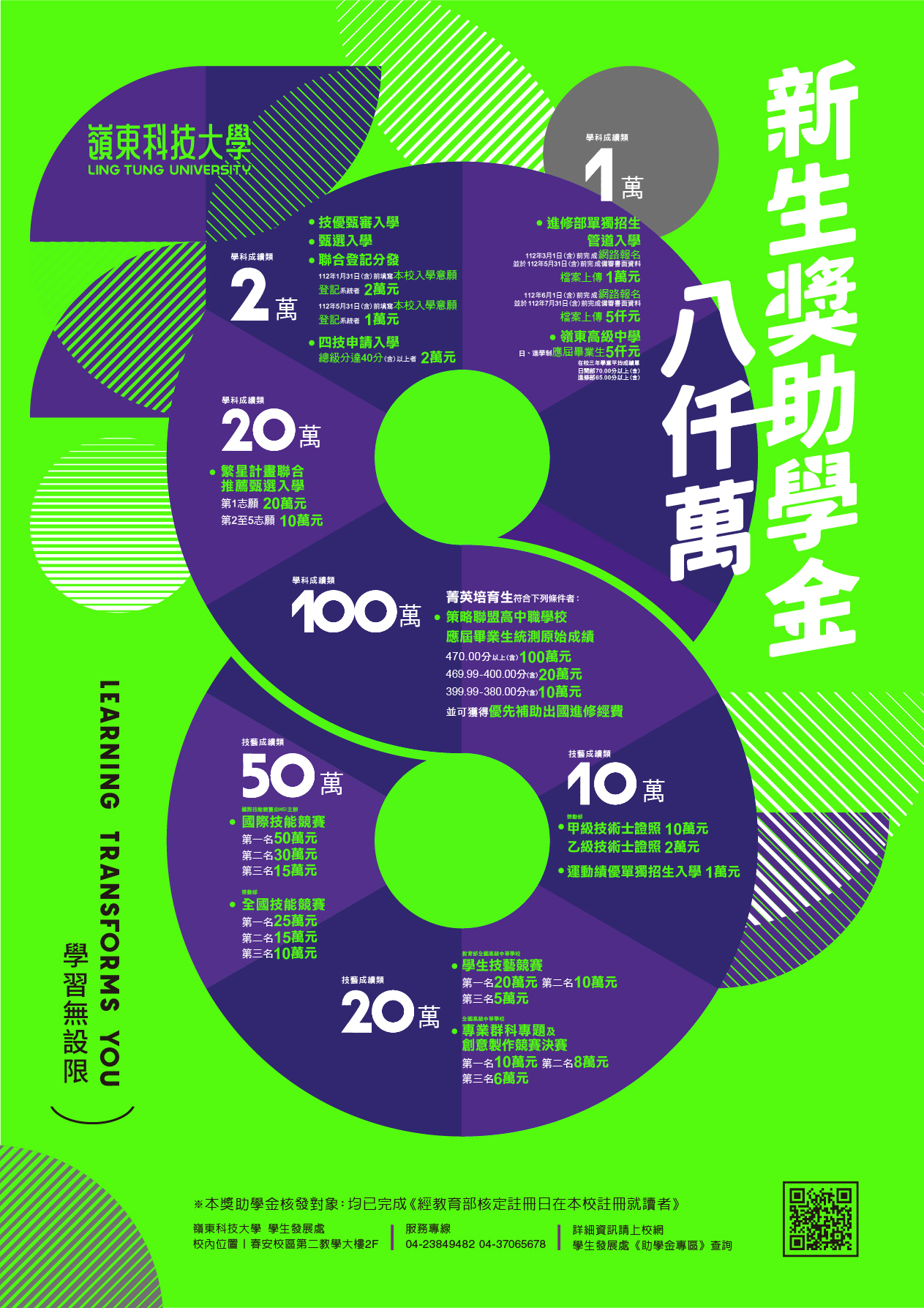 嶺東科技大學112學年度新生入學成績優異助學金