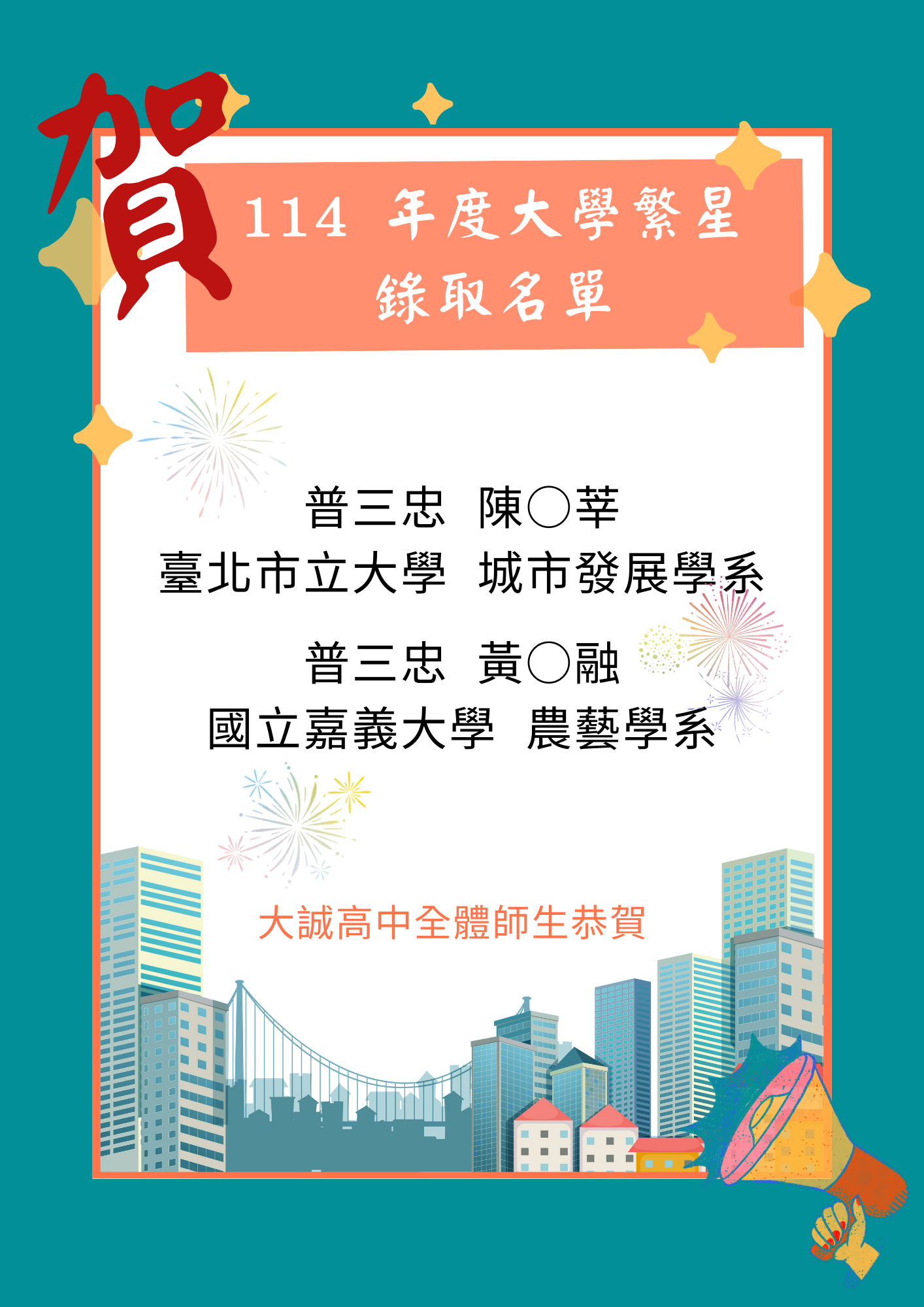 114年度大學繁星榜單