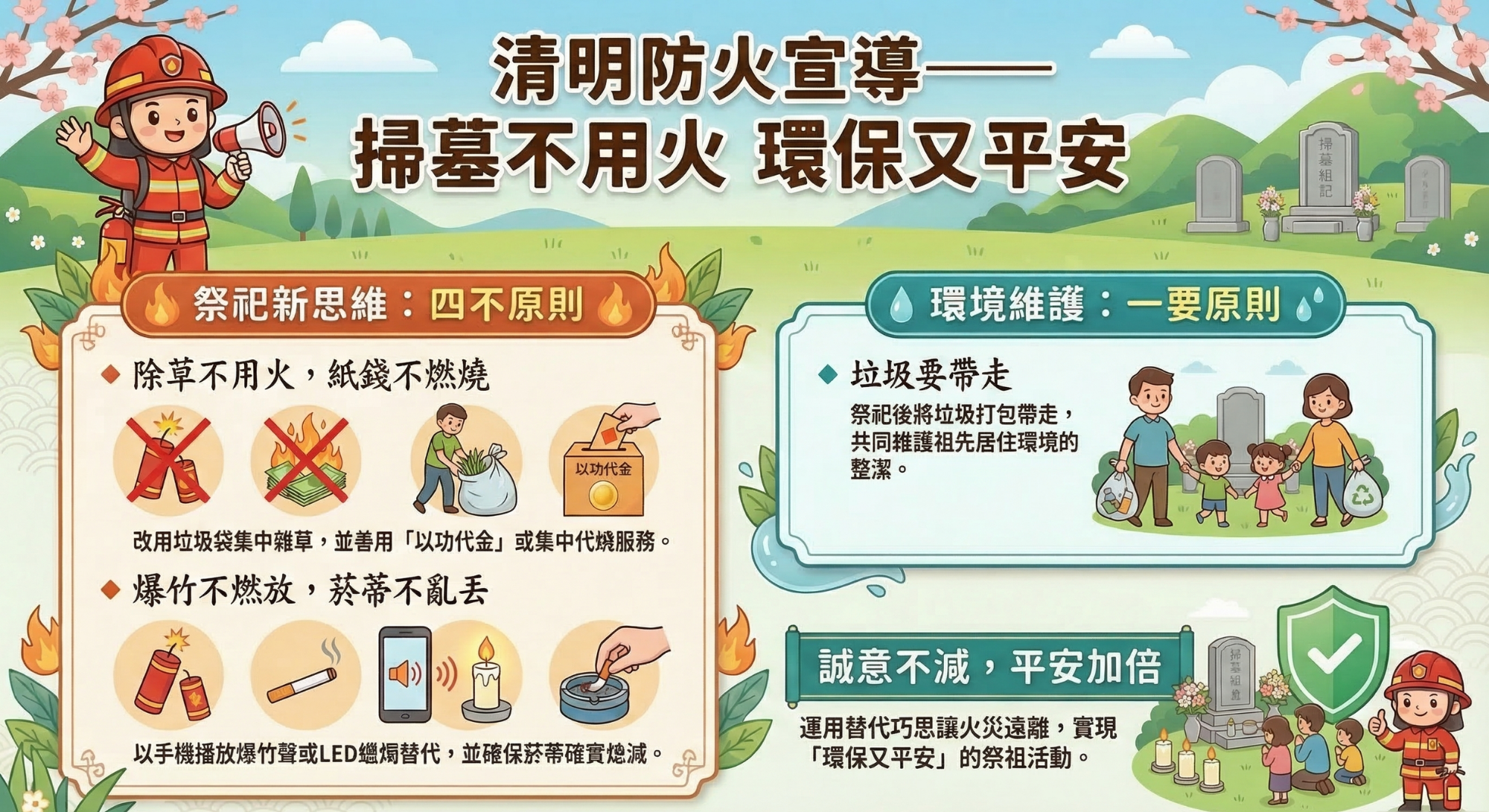 清明防火宣導——掃墓不用火 環保又平安